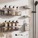 Veken Adhesive Shower Caddy 5-Pack,Heavy Weight Bearing,Large Wall Mounted Shower Shelves Rack,Organizer Storage Accessories with Soap Dish&Toothbrush Holder,Ideal for Bathroom,Home&Kitchen,Silver (5-Piece Set for Hall Bathroom (Rustproof Upgrade))