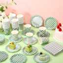 Yungyan 216 Pcs 72 Guests Sage Green Gingham Party Supplies 6 Inch Plaid Paper Plates and 9 oz Cups and Napkins Tableware Set for Birthday Bridal Shower BBQ Picnic Party Supplies Decoration