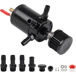 Universal 150ml Car Oil Catch Can Kit Reservoir Tank, Compact Baffled 3-Port Oil Separator 2 Inlets 1 Outlet with Breather Filter, Black