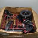 Medline Lightweight Foldable Transport Wheelchair with Handbrakes and 12-Inch Wheels, Red Frame, Black Upholstery