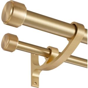 Double Curtain Rods with Aluminum Bouquet Brackets and Finials, Antique Bronze Curtain Rods for Windows 36-72'',1''Front and 5/8''Back Double Drapery Rods for Blackout and Sheer Curtain Panels (36-72", Warm Gold)
