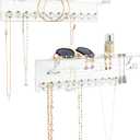 Acrylic Hanging Jewelry Organizer Wall Mounted Necklace Holder and Stud Earring Organizer with Floating Shelf and Bracelet Holder Rod for Women Girls (2 Pack)
