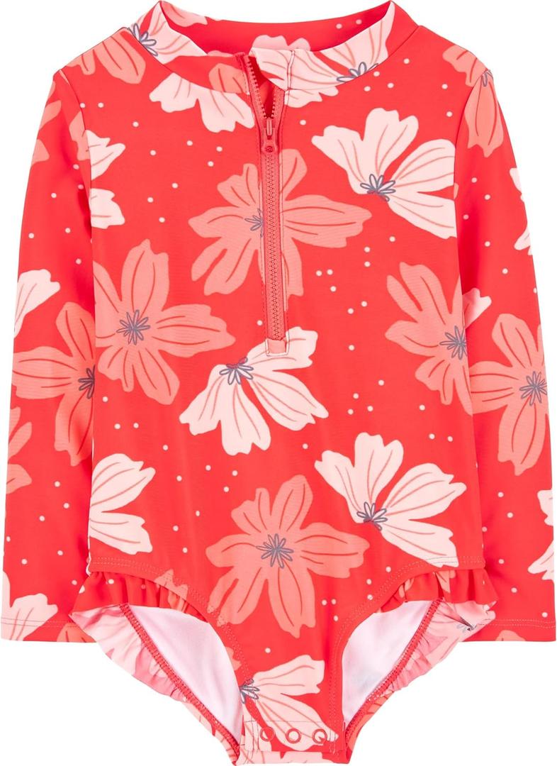 Simple Joys by Carter's Girls' Long Sleeve Zipper One Piece Swimsuit (18M, Pink Floral)