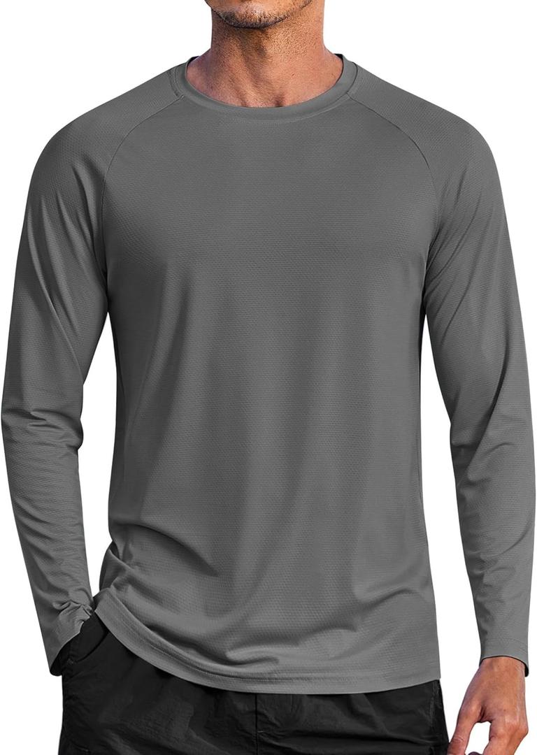 COOFANDY Men's Sun Protection Shirts Long Sleeve Rash Guard Swim T-Shirts Lightweight Quick Dry Fishing Shirts (Gray, L)