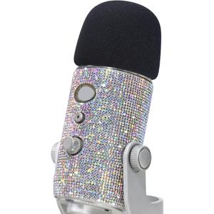 YOUSHARES Blue Yeti Pop Filter - Cute Glitter Sticker, Bling Diamond Shiny Skin with Mic Foam Winscreen Compatible with Blue Yeti Microphones (Silver)
