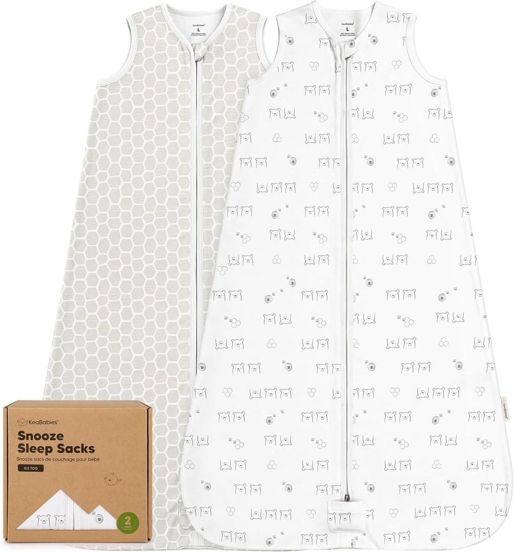 2-Pack Baby Sleep Sacks, Zipper Wearable Blanket-0.5TOG Organic Cotton,Lightweight,Soft Cozy Toddler Sleeping Sack 12-24 months,Easy to Wear Large Newborn Transition Swaddles Sleepsacks(BumbleBear, L)