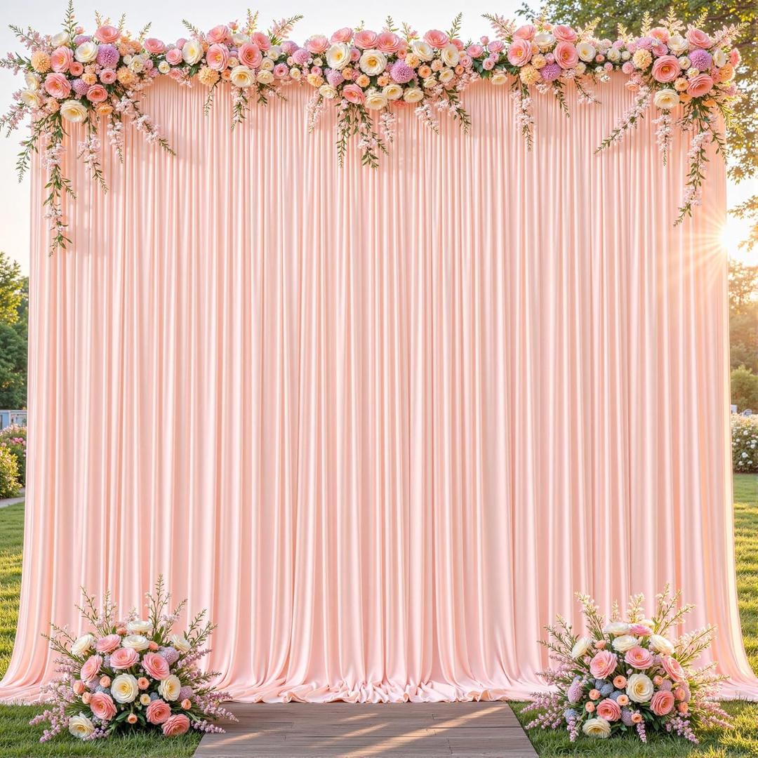 8x10FT Pale Pink Backdrop Curtains for Wedding Parties, Wrinkle Free Polyester Photography Backdrop Drapes for Wedding Baby Shower Birthday Parties Stage Background Stand Decorations 4x10ft,2 Panels
