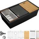 Sarlai 28 Black Kitchen Sink Granite Composite - 28 x 19 inch Kitchen Sink Undermount Matte Black Granite Composite Quartz Single Bowl Under Counter Ledge Workstation Kitchen Sinks Basin