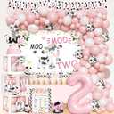 Moo Moo Im Two Birthday Decorations Girl, 2nd Birthday Decorations for Girl, Cow Theme Backdrop Balloon Banner Cake Toppers Boxes Cutout Crown Poster for Girls Two Years Old Party Supplies