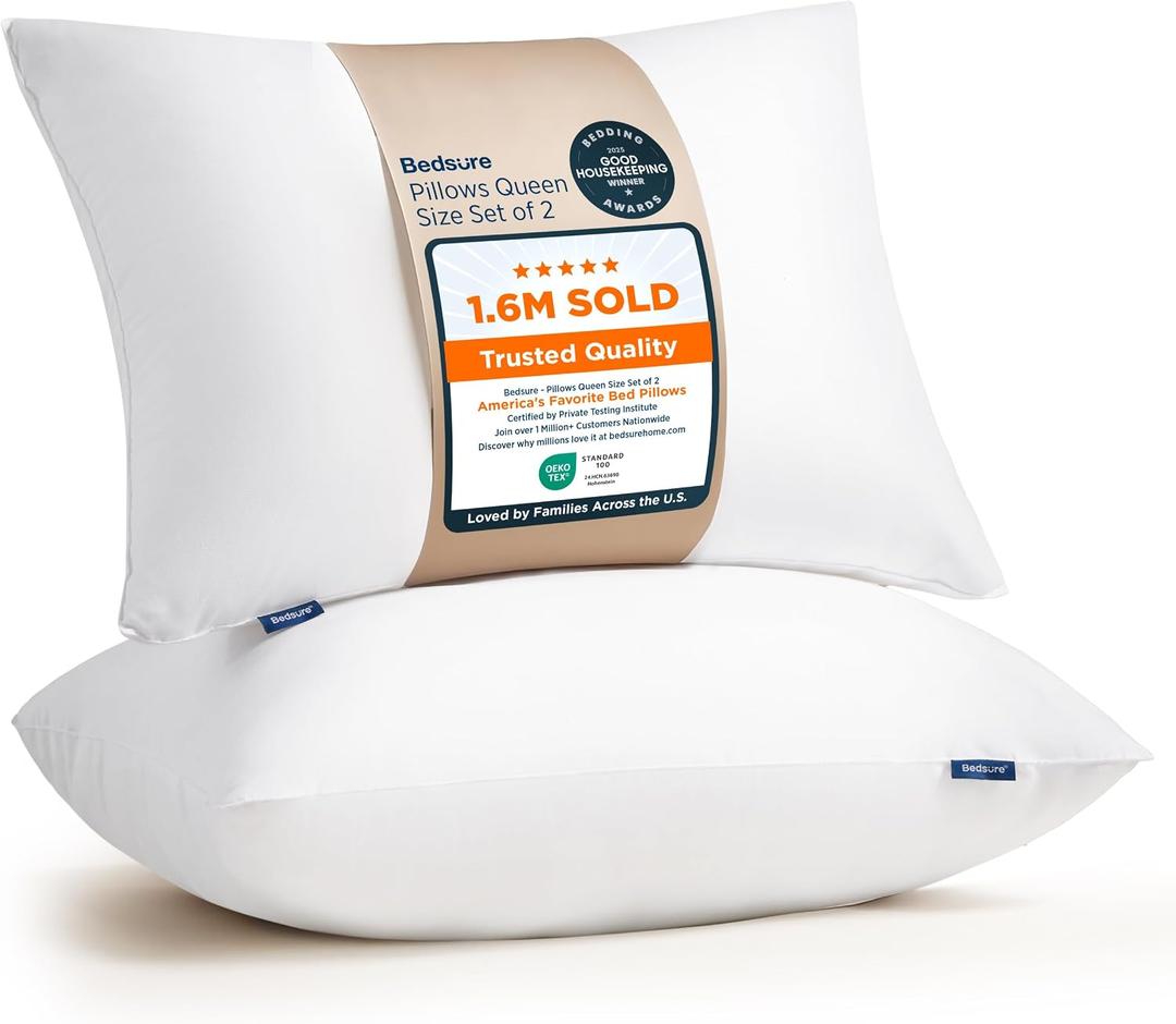 Bedsure Pillows Standard Size Set of 2 - Hotel Collection Bed Pillows for Sleeping, with Down Alternative Filling, Soft Support for Back, Stomach or Side Sleepers, Standard, 26"x19", White, 2 Pack