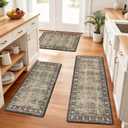 Pauwer Anti Fatigue Kitchen Floor Mats Set of 3, PVC Foam Padded Kitchen Rugs, Non Slip Cushioned Comfort Standing Mat, Waterproof Sink Rug for Small Kitchen Area, Laundry Room, Multi Brown