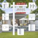 Qikdesign Vinyl PVC Real Estate Sign Post 6' Tall (Connected type), White Realtor Yard Sign Post with Flat Cap for Open House, 36" Arm Holds Up to 24" Sign