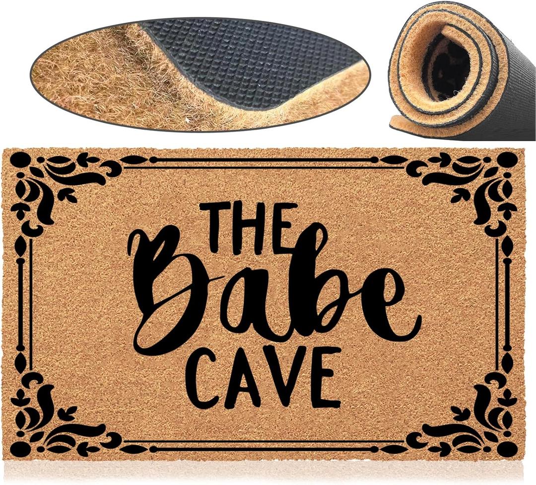 Jec&Smis Welcome Mat The Babe Cave Door Mats for Home Entrance Funny Doormat, Coir Fiber Outdoor Doormats for Entrance Anti-Slip PVC Backing 18" x 30"