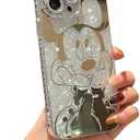 Lastma for iPhone 16 Pro Max Case Bling Camera Lens Protection Glitter Bling Cute Pattern Printed Design Soft Bumper Hard Back Shockproof Protective Case for Girls and Women, Sparkly Minnie