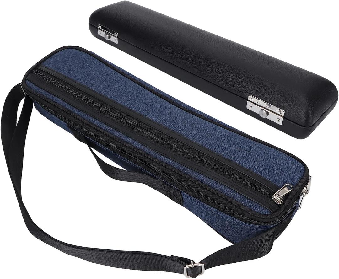 17 Hole Flute Case, Flute Case Bag with PU Leather Inner Box + Oxford Cloth Outer Bag, Cross Body & Hand Carry Options, Lightweight & Waterproof