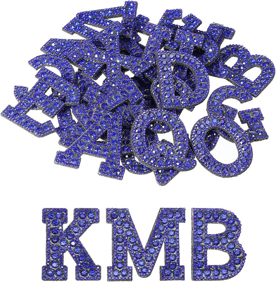 MECCANIXITY Iron on Patch Decorative A-Z Dark Blue Glitter Alphabet Applique Rhinestone English Letter for DIY Clothes Repair Hats Bags Pack of 26