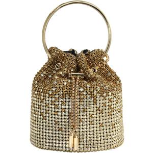 DJBM Ladies Full Diamonds Bucket Handbag Rhinestone Evening Bag Bling Clutch Purse for Women Party Prom Cocktail Wedding (Multi Gold L)