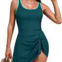 SHEKINI Women's One Piece Swimdress Swimsuits Tummy Control Swim Dresses Tie Knot Color Block Ribbed Bathing Suit Skirt (XX-Large, Green)