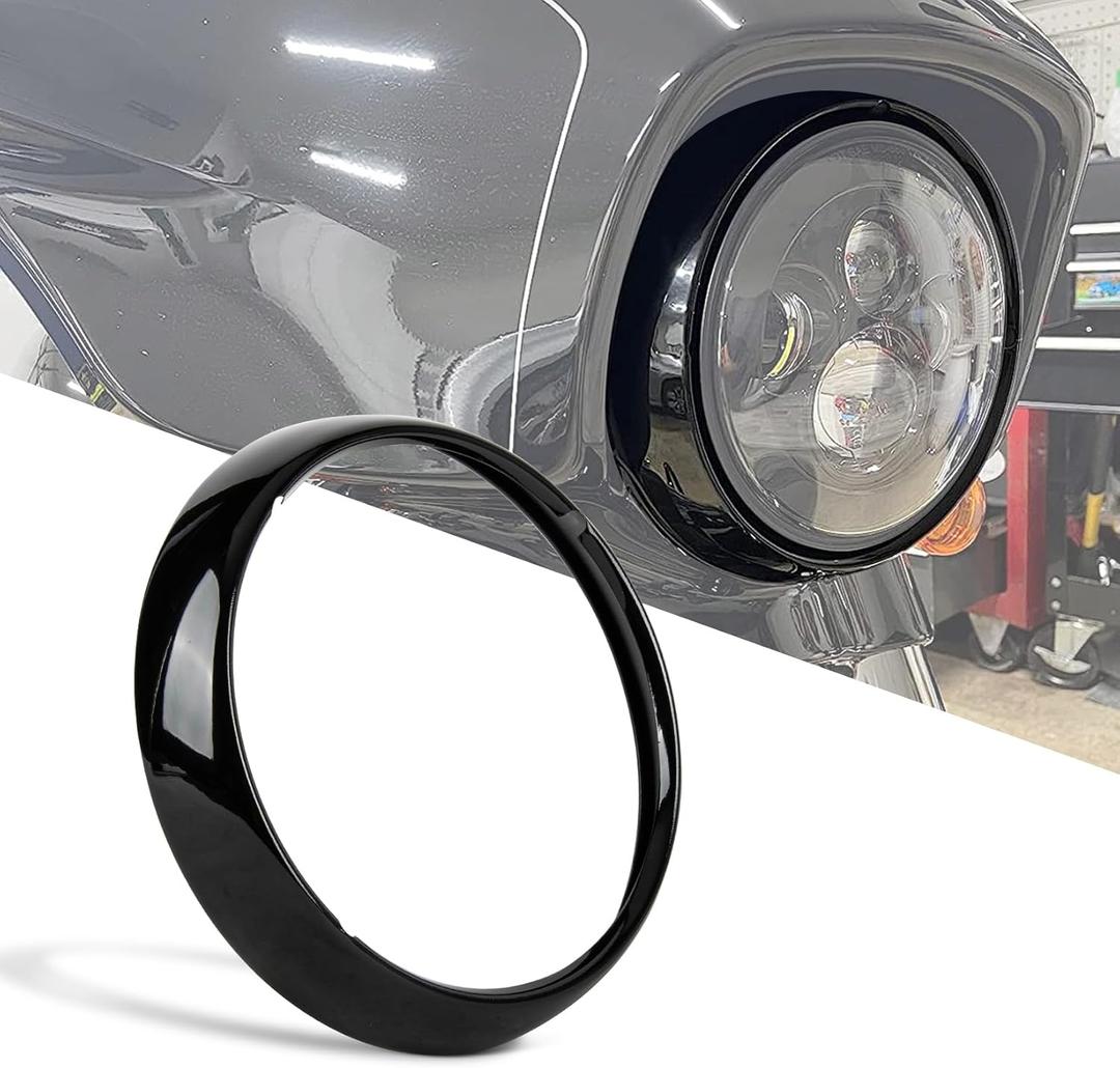 PSLER Motorcycle 7" Headlight Lamp Trim Ring Cover Headlight Assembly Fit for Touring Road King Electra Glide Street Glide Tri Glide FLHT FLHR (Black)