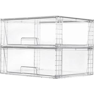 Vtopmart 2 Pack Large Stackable Storage Drawers,Easily Assemble Clear Acrylic Bathroom Closet Undersink Organizers,Plastic Storage Bins for Cabinet,Kitchen Pantry,Medicine Organization