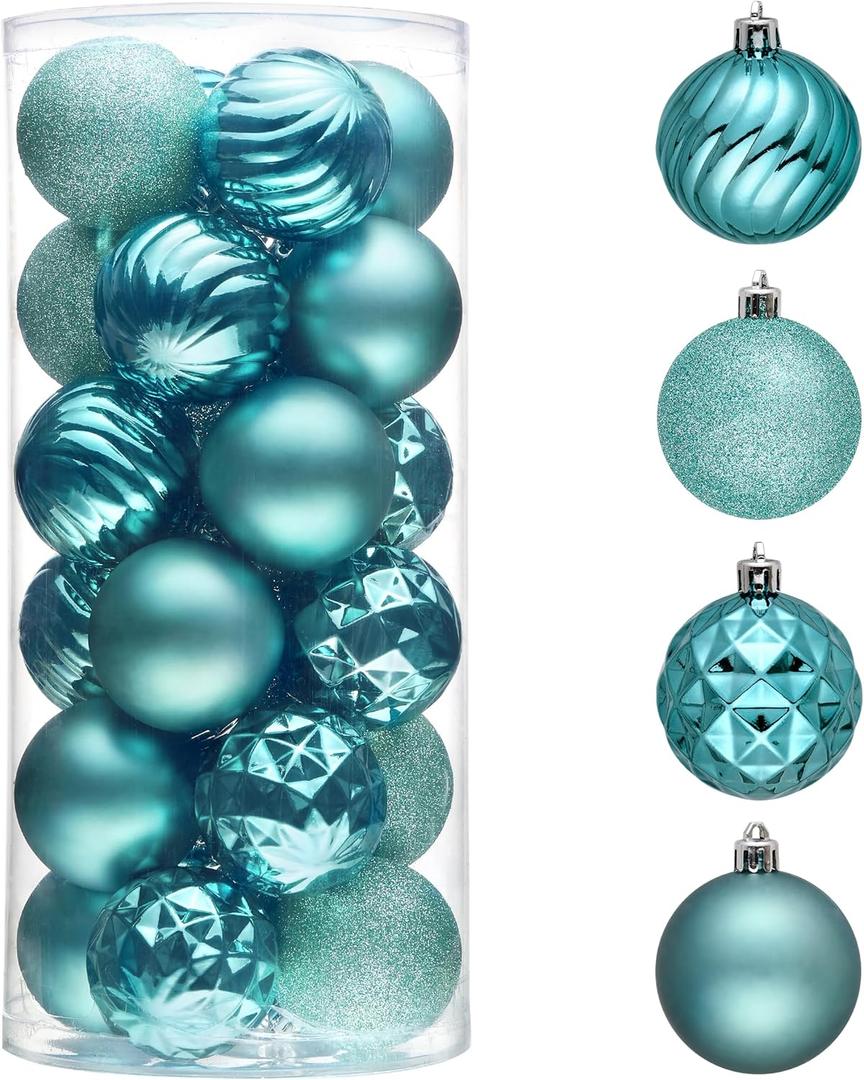 Valery Madelyn Christmas Tree Decorations Ornament Set Decor, 24ct 2.36 Inches Light Blue Shatterproof Christmas Ball Ornaments Hanging Xmas Holiday Party Decor