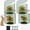 Plant Protectors from Animals 12 x 12 in Metal Chicken Wire Cloche Plant Cages for Outdoor Plants, Garden Fencing Animal Barrier with Detachable Dome Lid, Stakes & Zip Ties (4 Pcs)