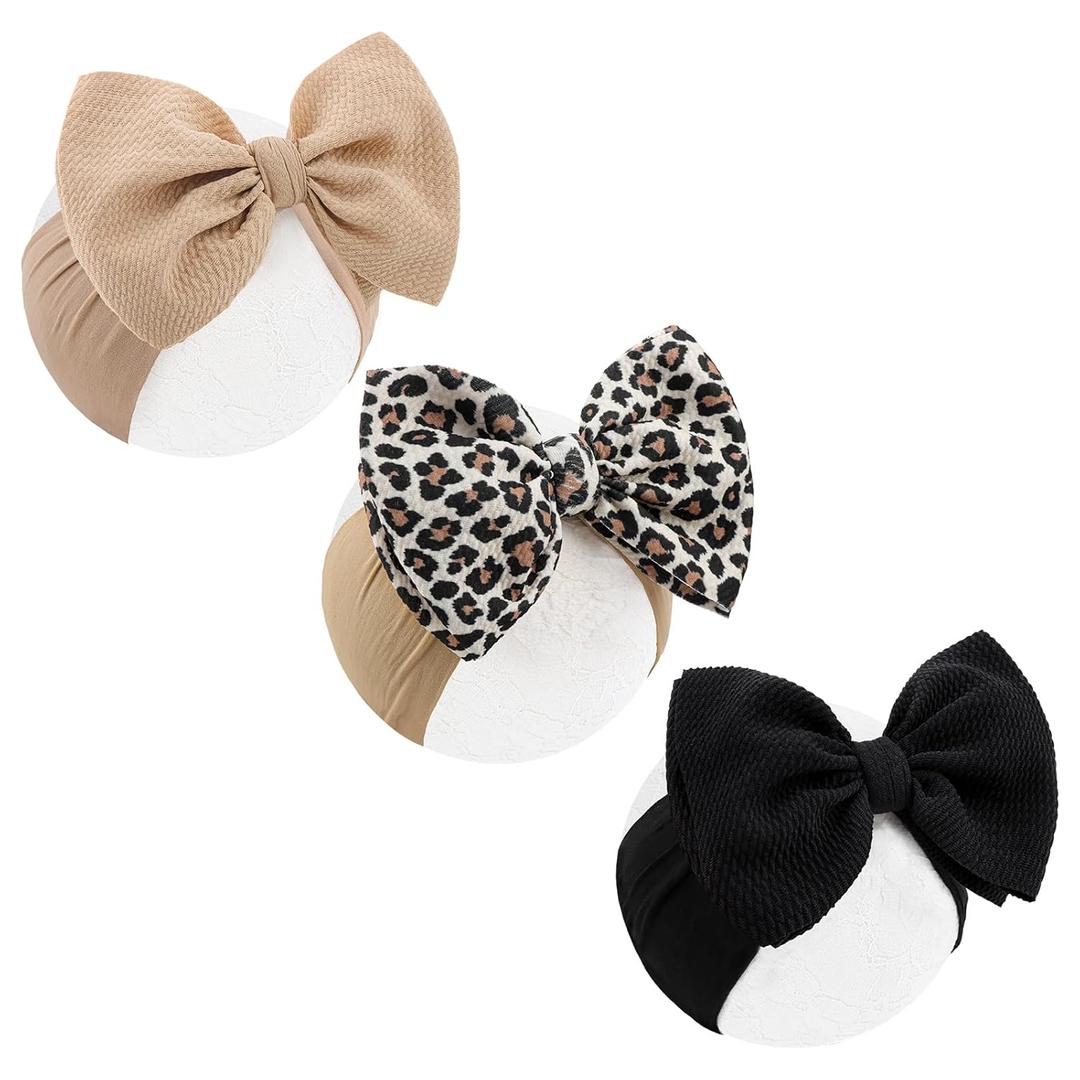 Lanmerry 3 Pcs Baby Girl Bows Leopard Print Headbands for Girls 6 Brown Bow Toddler Hair Accessories Newborn Infant Baby Hair Wrap (Summer, Leopard, Beige, Black)