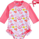 WOLBAY Baby Girl Swimsuit Long Sleeve One Piece Rash Guard with Sun Hat Zipper Bathing Suit Size 18-24M