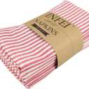 Plain Striped Cotton Linen Blended Dinner Cloth Napkins - Set of 12 (40 x 30 cm) - for Events & Home Use (Red)