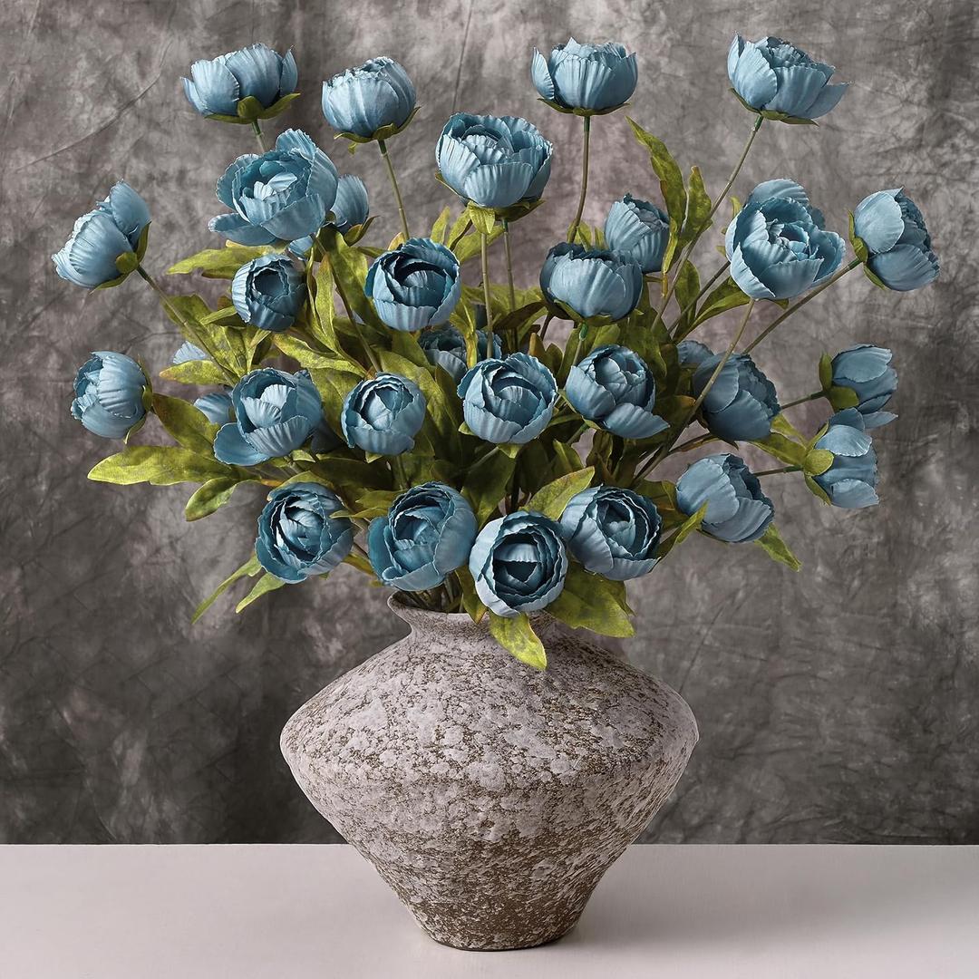 Waipfaru 6 Pcs Faux Peonies Artificial Flowers for Vase, 27" Fake Silk Peonies Flowers for Wedding, Vase Filler Blue Flowers for DIY Bouquets Centerpieces Bridal Shower Office Decor