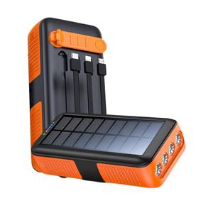 Solar Power Bank Portable Charger 63200mAh Battery Pack, Hand Crank Charger Dual Outputs Inputs 4 LED Flashlight, Fast Charging with Built in Cables Power for Phone Camping Emergency Travel (Orange)