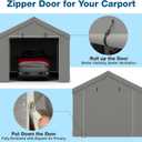 Carport Canopy Replacement Zipper Door Fits 12x20 FT Carport, Waterproof & UV Protected, Easy Assembly with Ball Bungees, Grey (Door Panel Only, 1 Pack)