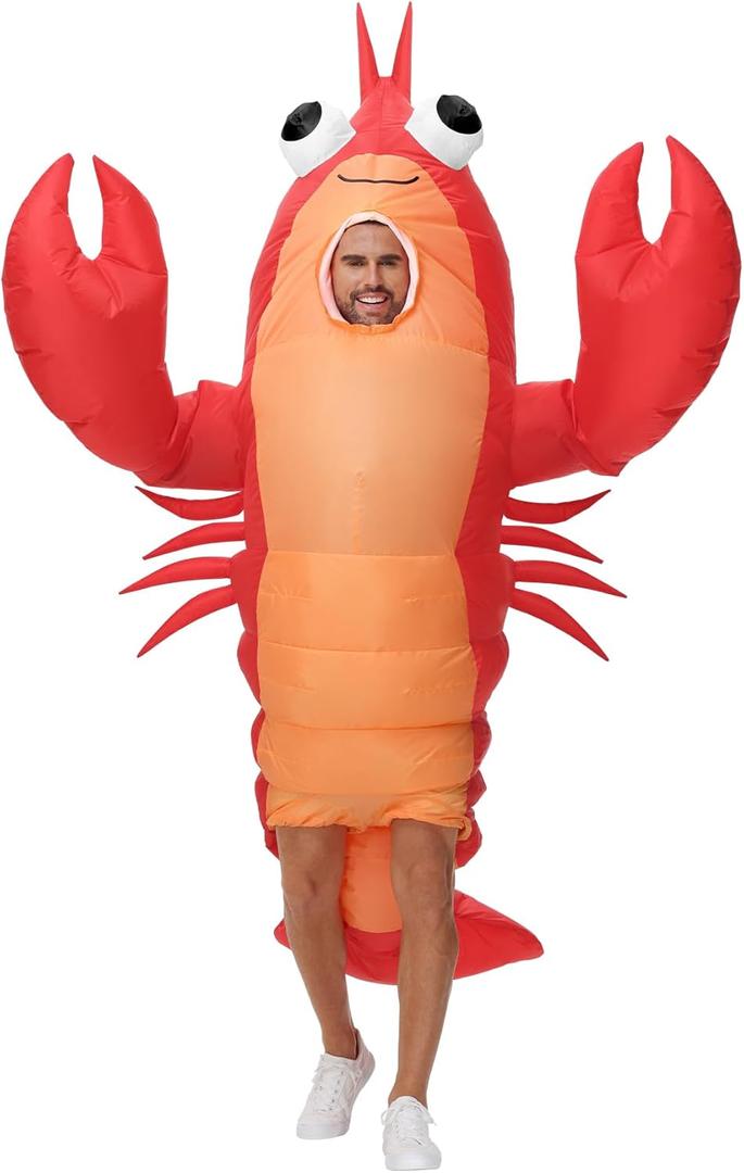 Inflatable Costume Lobster for Adult, Funny Halloween Lobster Blow Up Costumes Crawfish Costume with Huge Pincers for Men Women Cosplay Party