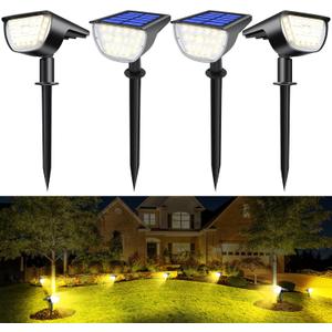 32 LED Solar Spot Lights Outdoor, In-Ground Flood Lights IP65 Waterproof, 3 Modes Landscape Lighting for Garden Pathway, Driveway, Fence Decor 4 Pack (Cool White)