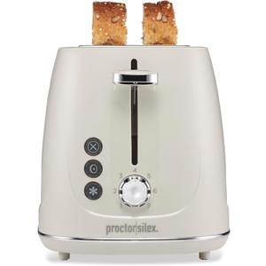 Proctor Silex Plastic 2 Slice Toaster, Bagel, Defrost & Cancel Buttons, Browning Control With 7 Shades, Auto Shutoff, Slide-Out Crumb Tray, Oat White (22660)