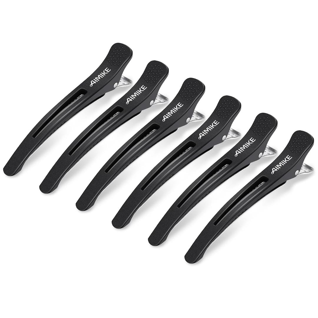 AIMIKE 6pcs Professional Hair Clips for Styling Sectioning, Non Slip No-Trace Duck Billed Hair Clips with Silicone Band, Salon and Home Hair Cutting Clips for Hairdresser, Women, Men - Black 4.3 Long