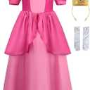 Women Princess Peach Costume Girls Princess Peach Dress With Crown Earrings (Rose(Adult), L)
