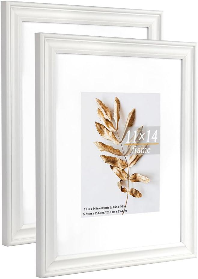 11x14 Picture Frames White, Display Picture 8x10 with Mat, 2 Set Photo Frames for Wall Mounting Home Decor