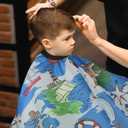 Cobahom Kids Hair Cutting Cape 47.3"31.5'' Professional Barber Cape Child Cartoon Hairdresser Apron with Adjustable Closure, Clips, Double Edge Razor,Neck Duster Brush (Voyage)