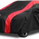 SUV Cover Waterproof All Weather Protection with Red Stripe Design, Car Cover Universal Fit Ford Explorer, Toyota Highlander, Honda Pilot, Acura MDX, BMW X5 X6, Lexus RX, Audi Q7 (Universal Fit - 2-S4 SUV Length 190-201 inch)
