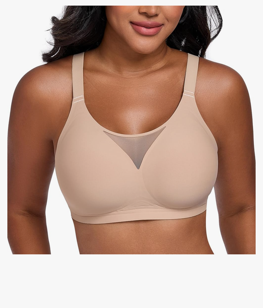 Wireless Bras for Women No Underwire Full Coverage Seamless Jelly Bralette Breathable Mesh T-Shirt Bra, Medium