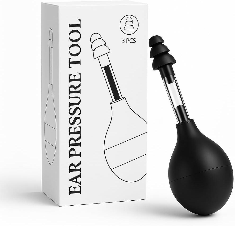 Ear Pressure Relief Suction Device, Migraine and Airplane Ear Relief Products, Inner Ear Pressure Balance Tool, Headache & Tension Reducer with 3 Sizes Earplugs