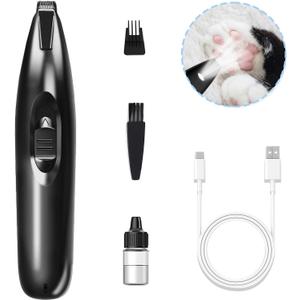 KIKETECH LED Dog Paw Trimmer - Cordless, Low Noise Dog Clippers for Grooming, Rechargeable Small Area Shaver for Cats, Glossy Black