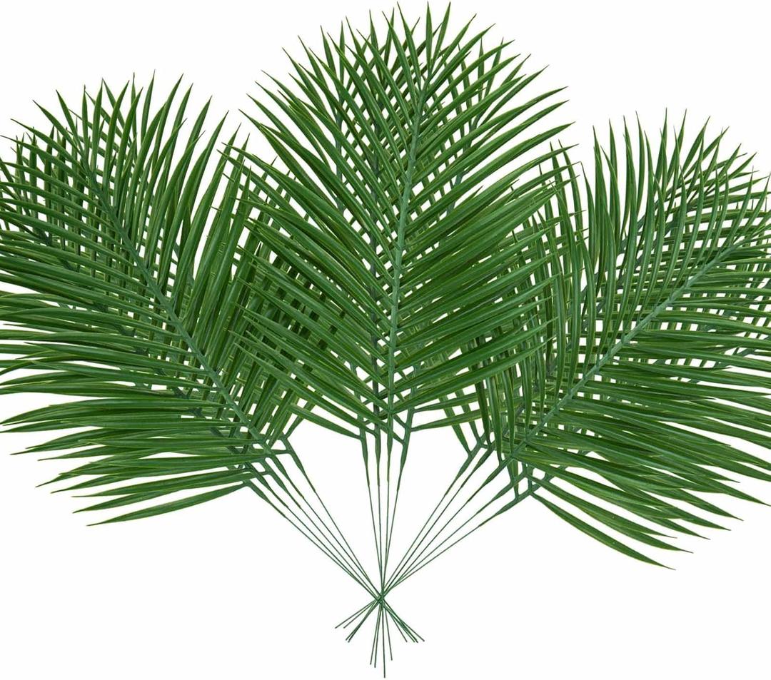 14Pcs Artificial Palm Leaves, 20.4" Outdoor Faux Palm Fronds Fake Tropical Palm Leaves For Palm Sunday Flower Arrangement Wedding Birthday Party Home Spring Summer Decor