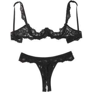 Avidlove Sexy Lingerie Set for Women Lace Bra and Panty Sets Underwire Push Up Lace Lingerie Set XL (Black)