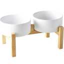Elevated Ceramic Dog Bowl Set - Raised Dog Bowls with Non-Slip Bamboo Stand - Dog Food and Water Bowl Set - Double Dog Feeding Bowls - Suitable for Small and Medium Dogs - 28.74 OZ - 3.6 CUPS - 850 ML
