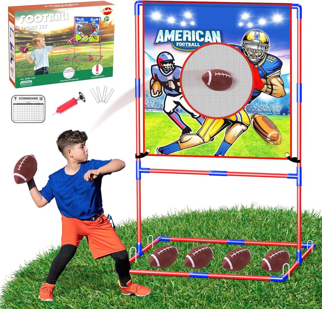 VATOS Football Toss Target Games with 4 Inflatable Footballs - Indoor Outdoor Backyard Throwing Sport Toy for Kids, Football Passing Targets Party Game for Boys Girls and Family Fun Play (Red)