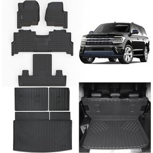 Floor Liners & Large Cargo Liners for 2018-2023 2024 Ford Expedition MAX 7 Seats(2 Row Bucket Seat) with Backrest ProtectionTPE All Weather Car Floor Mats with Large Trunk Mat