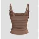 SOLY HUX Women's Sleeveless Cami Top Summer Spaghetti Strap Tank Shirts Ruched Elegant Fitted Camisole Pure Brown Medium (Brown, M)