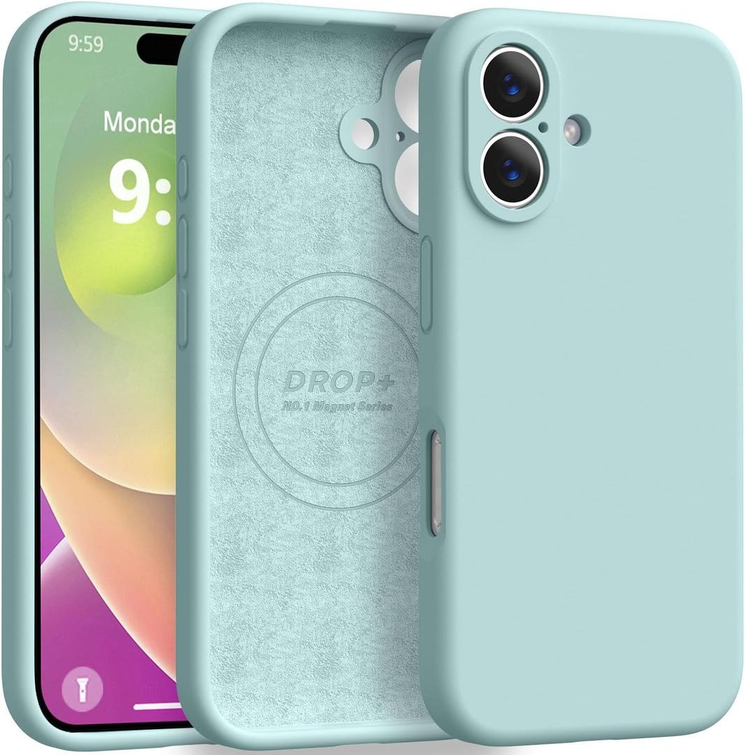 Ktele Magnetic for iPhone 16 Case [Compatible with Magsafe] [Premium Silicone Satin-Smooth Touch] Slim Shockproof Anti-Scratch Microfiber Lining Case, 6.1 inch, Mint
